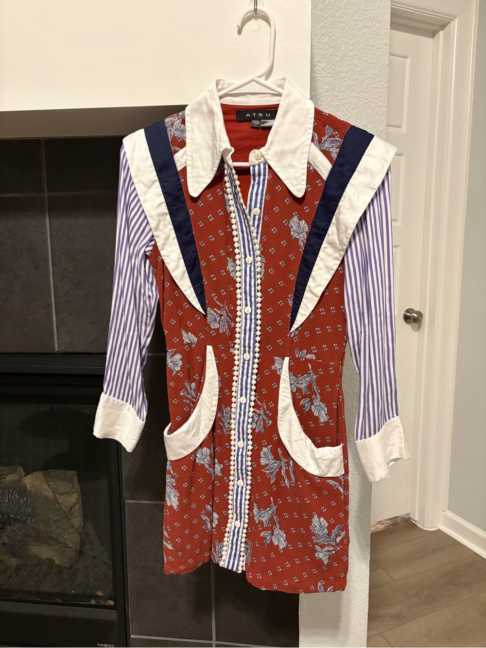 Atsu x Anthropologie Red Floral Mixed-Pattern Shirt Dress